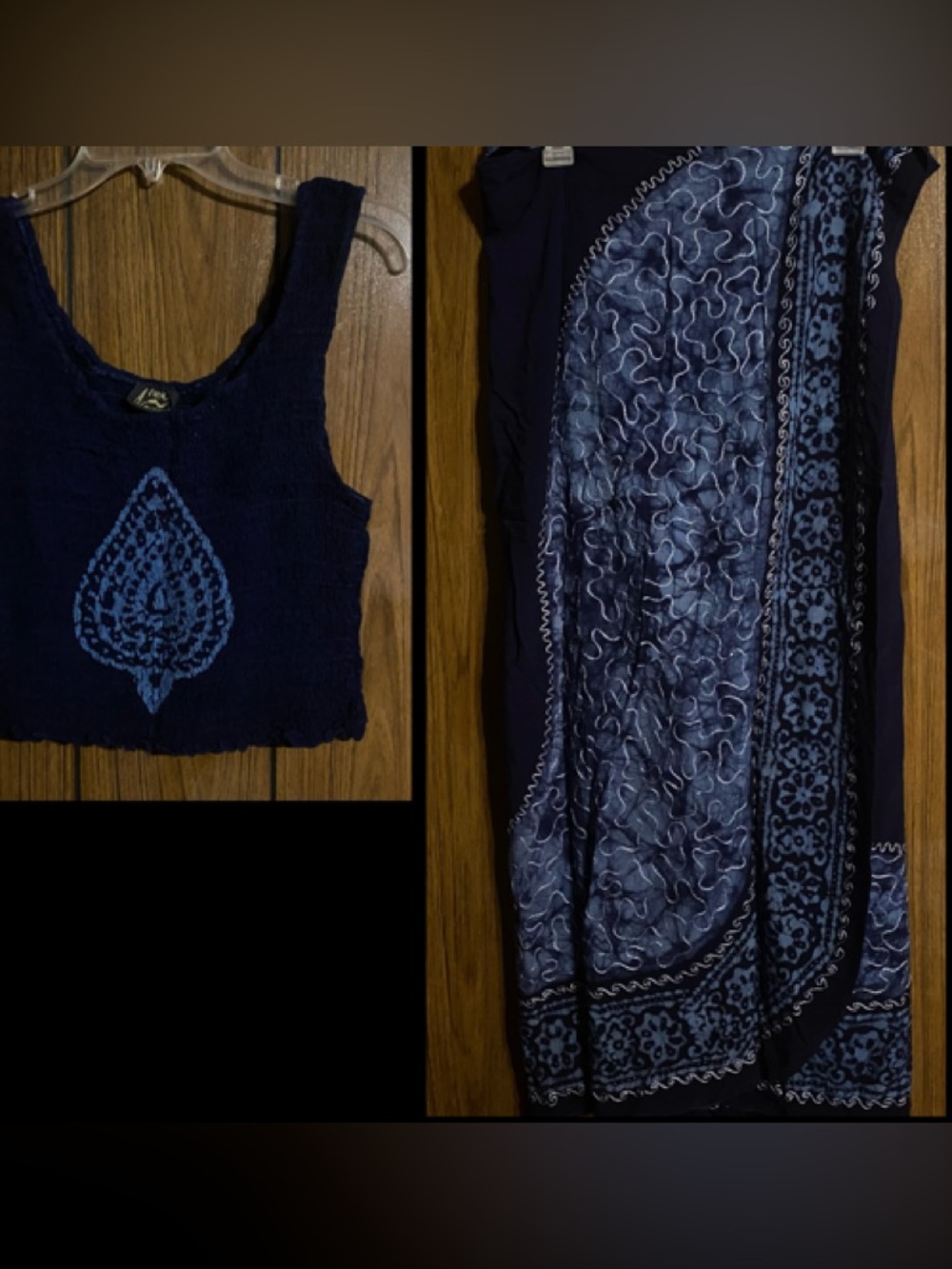 2-piece - Blue Sleeveless Smocked Crop Top with Wrap Skirt - Size M-L